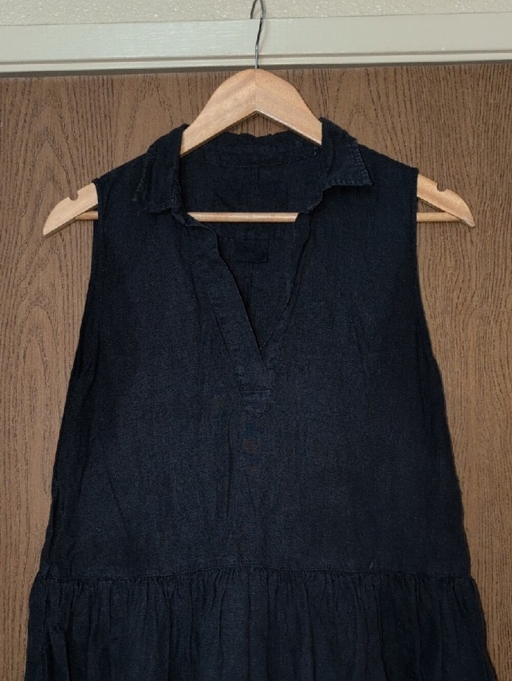 Frank & Eileen Navy 100% Linen Sleeveless Collared Maxi Sundress - Picture 5 of 8